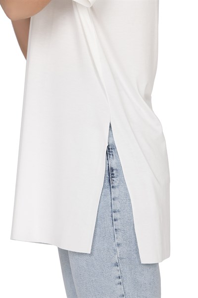 Kadın Oversize Basic Minimal Yazı Detaylı Bluz | Ekru 27082
