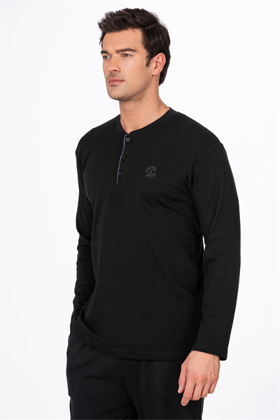 Erkek İnterlok Pamuklu Pijama Takımı | Siyah 030