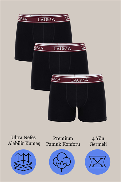 3lü Erkek Jarse Penye Boxer | Siyah 1163580041