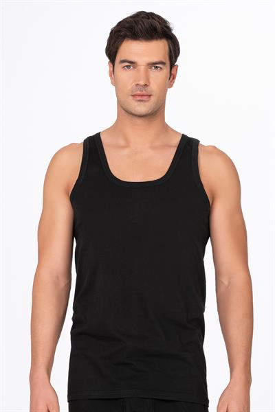 3lü Paket Pamuklu Süprem Kalın Askılı Klasik Erkek Atlet | Siyah K0050