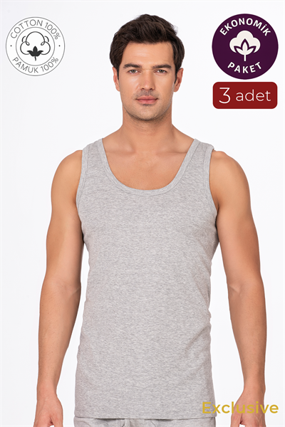 3lü Paket Pamuklu Süprem Kalın Askılı Klasik Erkek Atlet | Gri K0050