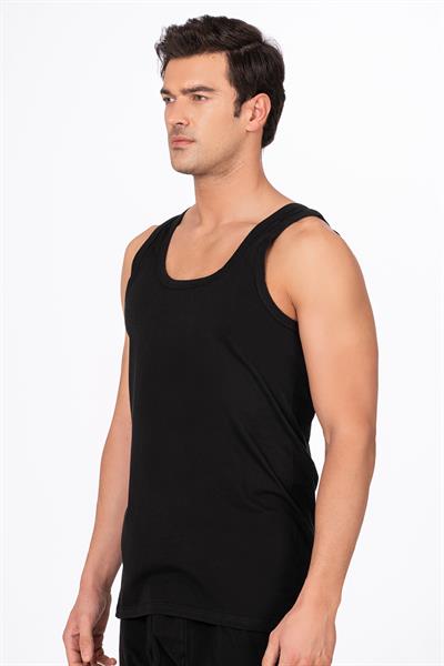 3lü Paket Pamuklu Süprem Kalın Askılı Klasik Erkek Atlet | Siyah K0050