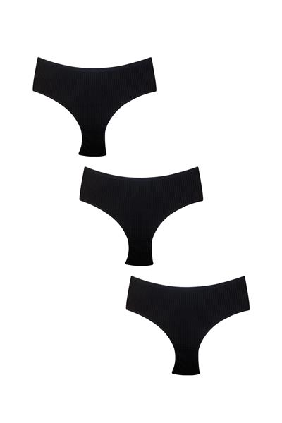 3lü Pamuklu Kabartmalı Ribana Bato | Siyah 0390