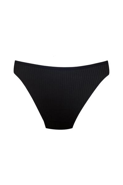 3lü Pamuklu Kabartmalı Ribana Külot | Siyah 0385