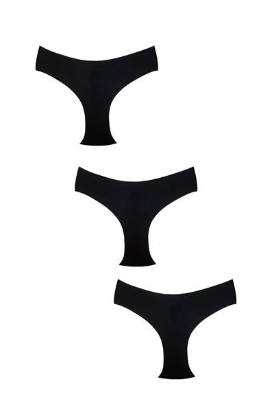 3lü Pamuklu Lazer Kesim Bato Külot | Siyah 0405