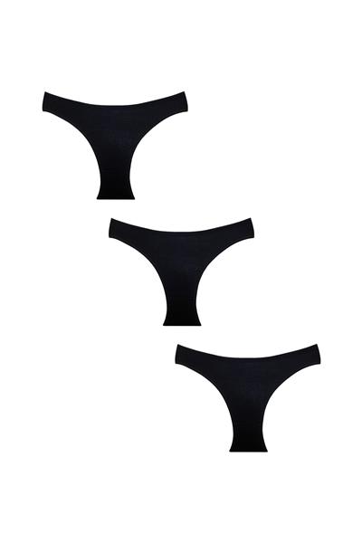 3lü Pamuklu Ribana Slip Külot | Siyah 0300