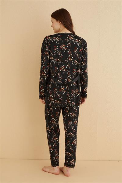 3lü Genç İp Askılı Sabahlıklı Pijama Takım | Siyah 80118-59