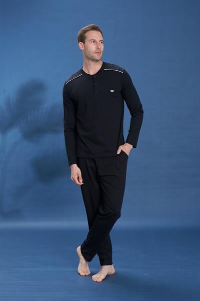 Erkek Penye Süprem Genç Önü Patlı Pijama Takım | Siyah 2117
