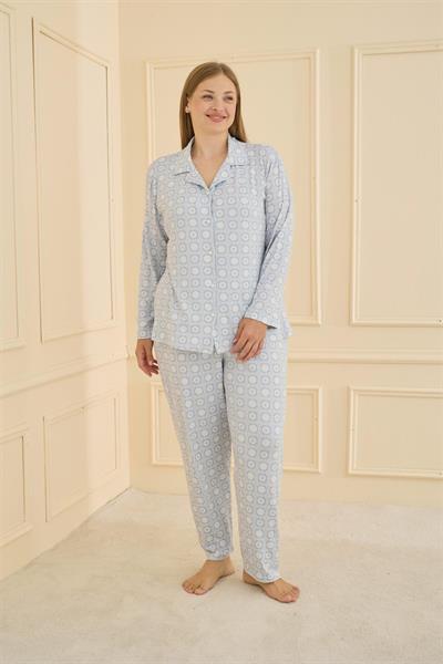 Kadın Milan Battal Önden Düğmeli Pijama Takım | Mavi 50801-2529