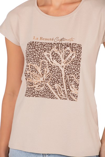 Kadın Viskon Çiçek Desenli Bluz | Kahverengi 27082