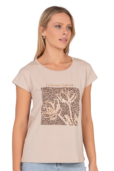 Kadın Viskon Çiçek Desenli Bluz | Kahverengi 27082