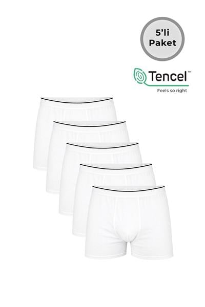 5li Paket Erkek Pamuklu Modal Boxer | Beyaz K11256