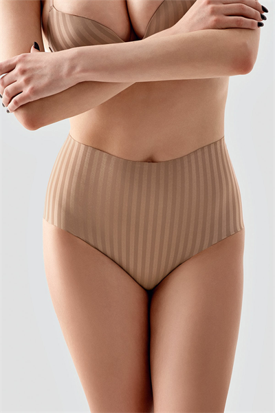 Kadın Yüksek Bel Seamless Şerit Efektli Toparlayıcı Bato Külot | Cappuccino 9211