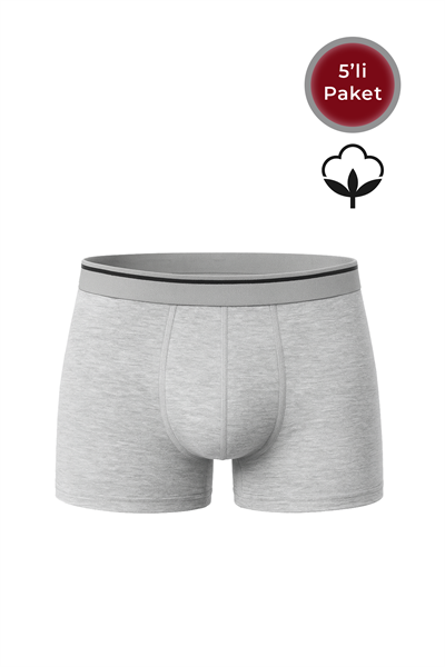 5li Paket Erkek Pamuklu Likralı Esnek Rahat Boxer Şort | Gri Melanj K11226