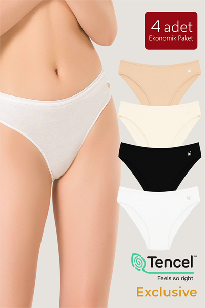 4lü Paket Kadın Pamuklu Modal Esnek Yumuşak Slip Külot | Asorti K23924