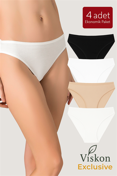 4lü Paket Kadın Viskon Esnek Yumuşak Slip Külot | K23926