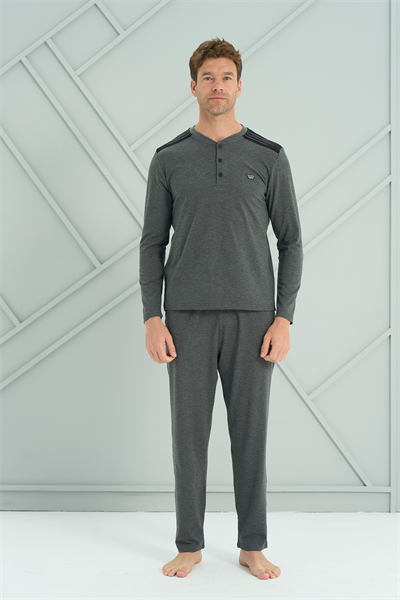 Erkek İnterlok Genç Önü Patlı Pijama Takım | Antrasit 2215