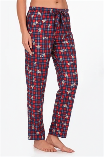 Kadın Süet Ekoseli Ayıcık Desen Pijama Tek Alt