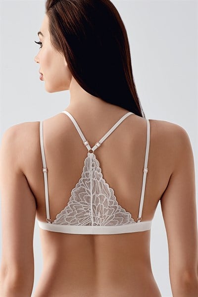 Sırt Tasarım Detay Dantelli Üçgen Bralet | Ekru 8326