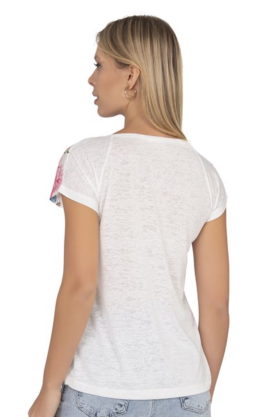 Kadın Floral Desenli Yazı Detaylı Bluz | Ekru 25792