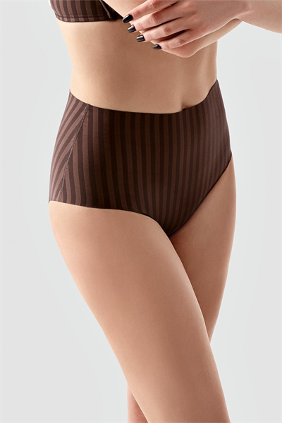 Kadın Yüksek Bel Seamless Şerit Efektli Toparlayıcı Bato Külot | Kahverengi 9211