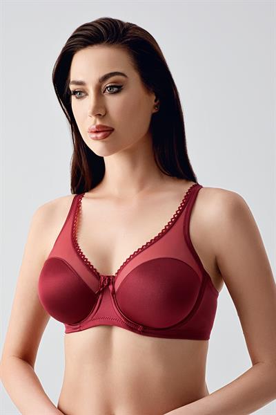 Kadın C Kap Balenli Tül Detaylı Toparlayıcı Sütyen | Bordo 2304