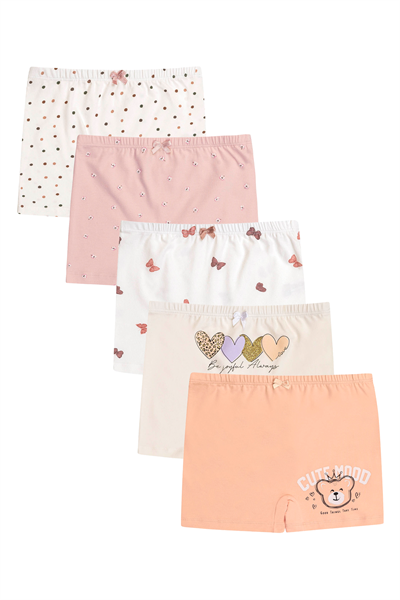 5li Paket Kız Çocuk Karışık Desenli Pamuklu Yumuşak Şort Boxer | 41602