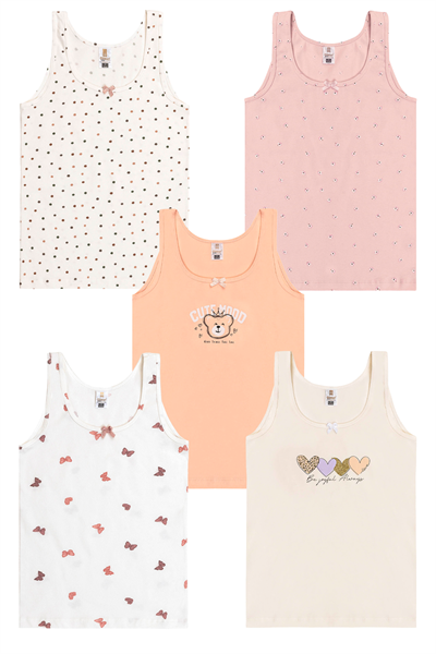 5li Paket Kız Çocuk Karışık Renkli Desenli Pamuklu Yumuşak Kalın Askılı Atlet | 41600