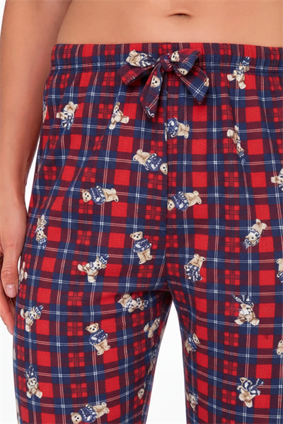 Kadın Süet Ekoseli Ayıcık Desen Pijama Tek Alt