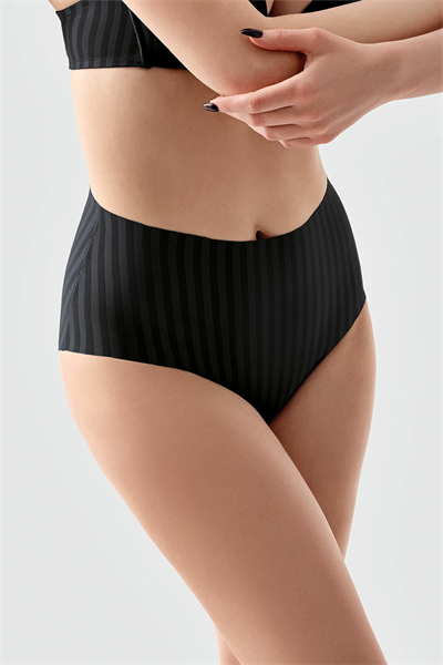 Kadın Yüksek Bel Seamless Şerit Efektli Toparlayıcı Bato Külot | Siyah 9211