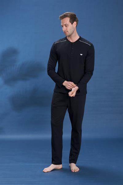 Erkek Penye Süprem Genç Önü Patlı Pijama Takım | Siyah 2117