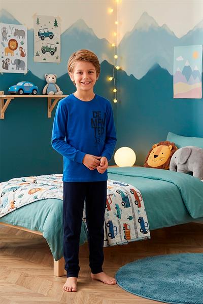 Erkek Çocuk İnterlok Bisiklet Yaka Pijama Takımı | Saks Mavi 107