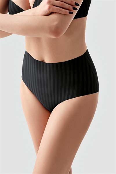 Kadın Yüksek Bel Seamless Şerit Efektli Toparlayıcı Bato Külot | Siyah 9211