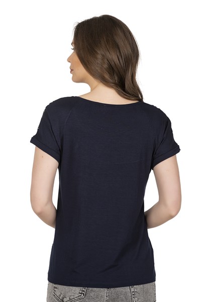 Kadın Desenli Viskon Kısa Kol Bluz | Lacivert 25790