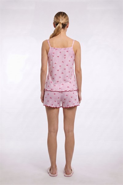 Kadın Genç Viskon İp Askılı Şort Takım | Pembe 2000