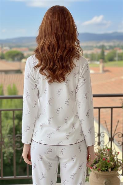 Kadın Kapadokya Patlı Yaka Çiçek Desenli Pijama Takımı | Bordo 500