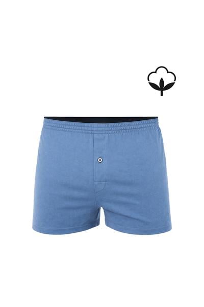 5li Paket Şardonlu Pamuklu Düğmeli Penye Erkek Boxer | Mavi K0041