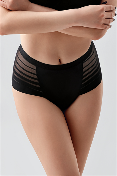Kadın Yüksek Bel Tül Detay Brazilian Külot | Siyah 9302-A