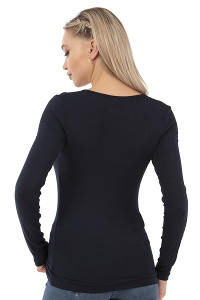 Kadın Viskon Pul Nakışlı Uzun Kol Bluz | Lacivert 7429