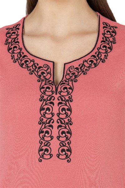 Kadın Nakış Detaylı Kısa Kol Pamuklu Bluz | Somon 21191