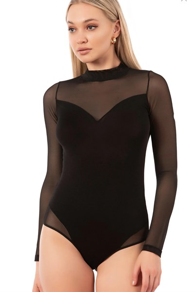 Kadın Ring Viskon Balıkçı Yaka Uzun Kollu Çıtçııtlı Body | Siyah 25633