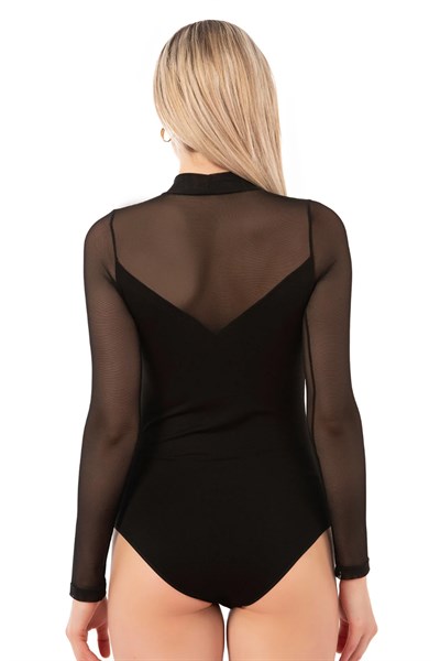 Kadın Ring Viskon Balıkçı Yaka Uzun Kollu Çıtçııtlı Body | Siyah 25633