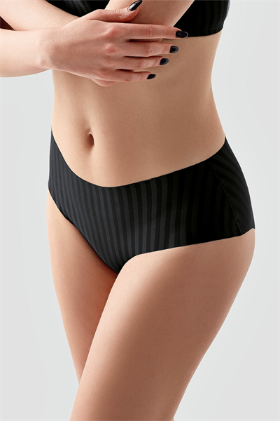 Kadın Seamless Şerit Efektli Bato Külot | Siyah 9212
