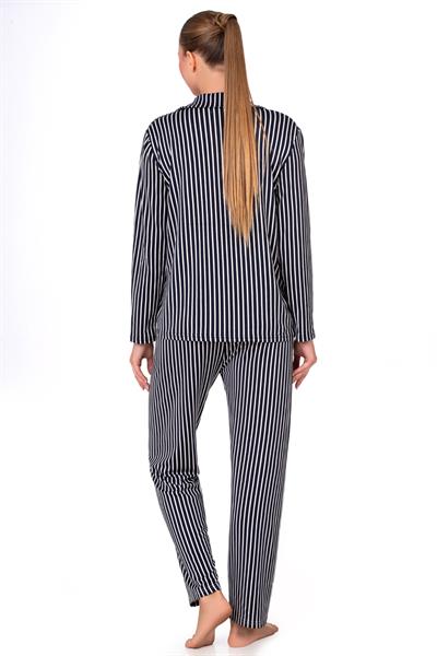 Lizbon Kumaş İçi Şardonlu Çizgili Önden Düğmeli Kadın Pijama Takımı