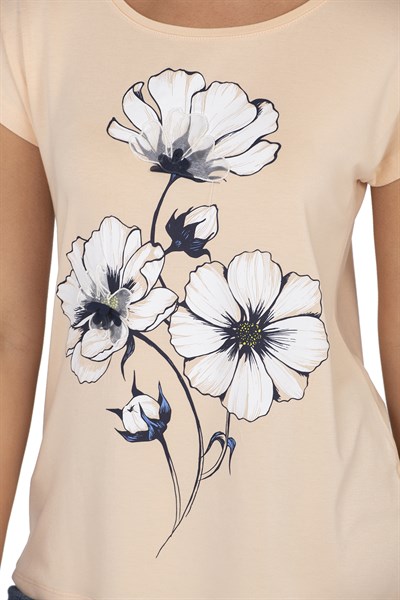 Kadın Viskon Çiçek Desenli Kısa Kol Bluz | Pudra 26533