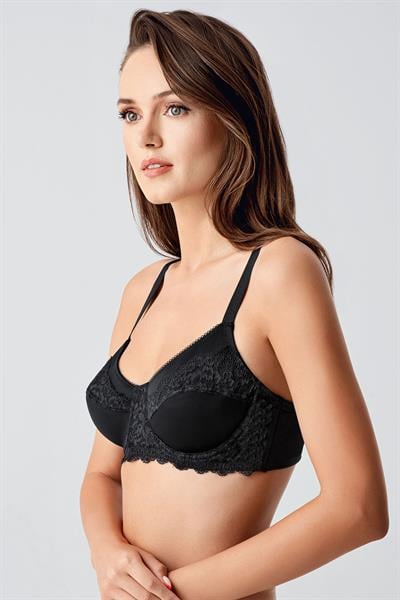 Kadın D Kap Balenli Toparlayıcı Dantelli Desteksiz Sütyen | Siyah 8112