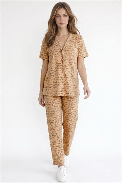 Kadın Yazı Detaylı Kısa Kollu Pijama Takım | Latte Paris 
