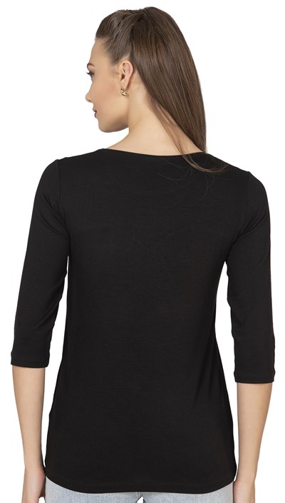 Kadın Transparan Yaka Garnili Bluz | Siyah 25250