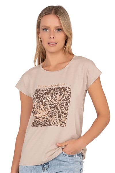 Kadın Viskon Çiçek Desenli Bluz | Kahverengi 27082