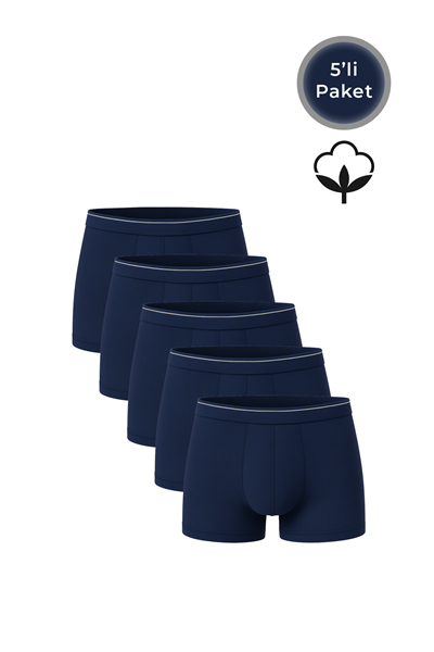 5li Paket Erkek Pamuklu Likralı Esnek Rahat Boxer Şort | Lacivert K11226